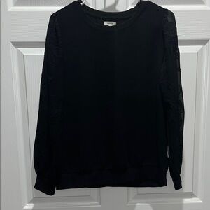 Maurices Classic Black Top with Sheer Embroidered Sleeves